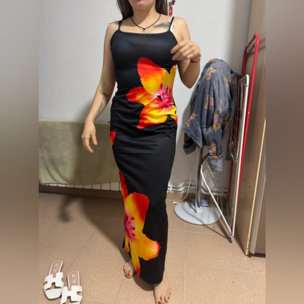 Floral Maxi Dress in Black and Yellow